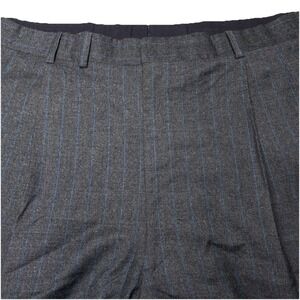 Oxxford Clothes Dress Pants (39x30.5 Cuffed) Flannel Wool Pleated Gray Striped